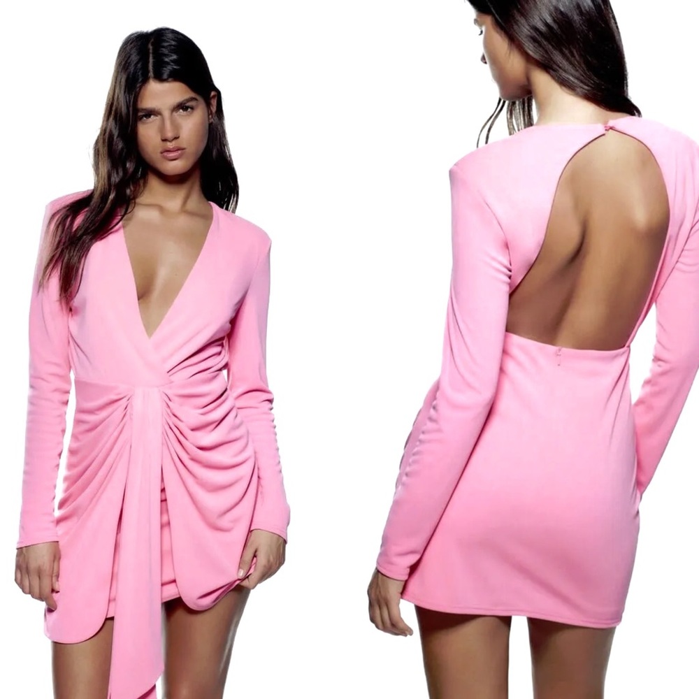 Zara Barbie Pink Draped Knotted Mini Dress Small